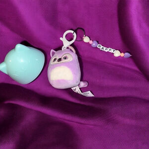 Layla the Lemur Customized Handmade Keychain Plush “Happy” Beaded Purple White